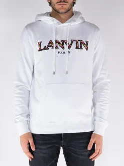 LANVIN Felpe<FELPA HOODIE FLEECE EUSEBIO Bianco, Rosso