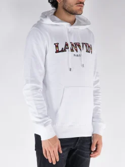 LANVIN Felpe<FELPA HOODIE FLEECE EUSEBIO Bianco, Rosso