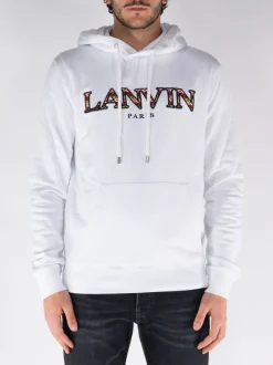 LANVIN Felpe<FELPA HOODIE FLEECE EUSEBIO Bianco, Rosso