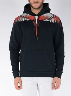 MARCELO BURLON Felpe<FELPA HOODIE ICON WINGS Bianco, Nero, Rosso