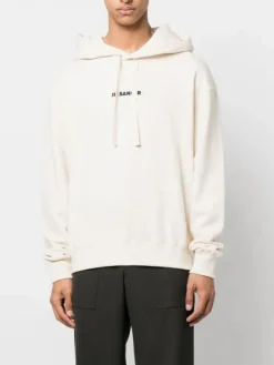 JIL SANDER Felpe<FELPA HOODIE LOGO Bianco, Nero