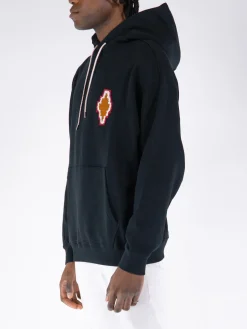 MARCELO BURLON Felpe<FELPA HOODIE MACRAME CROSS PATCH Arancione, Nero