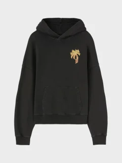 PALM ANGELS Felpe<FELPA HOODY BURNING PALM Giallo, Nero