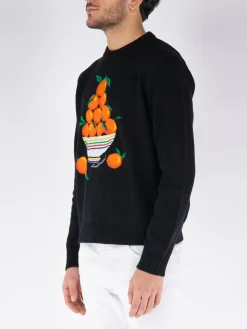 CASABLANCA Felpe<FELPA PYRAMIDE D'ORANGES INTARSIA JUMPER Arancione, Nero
