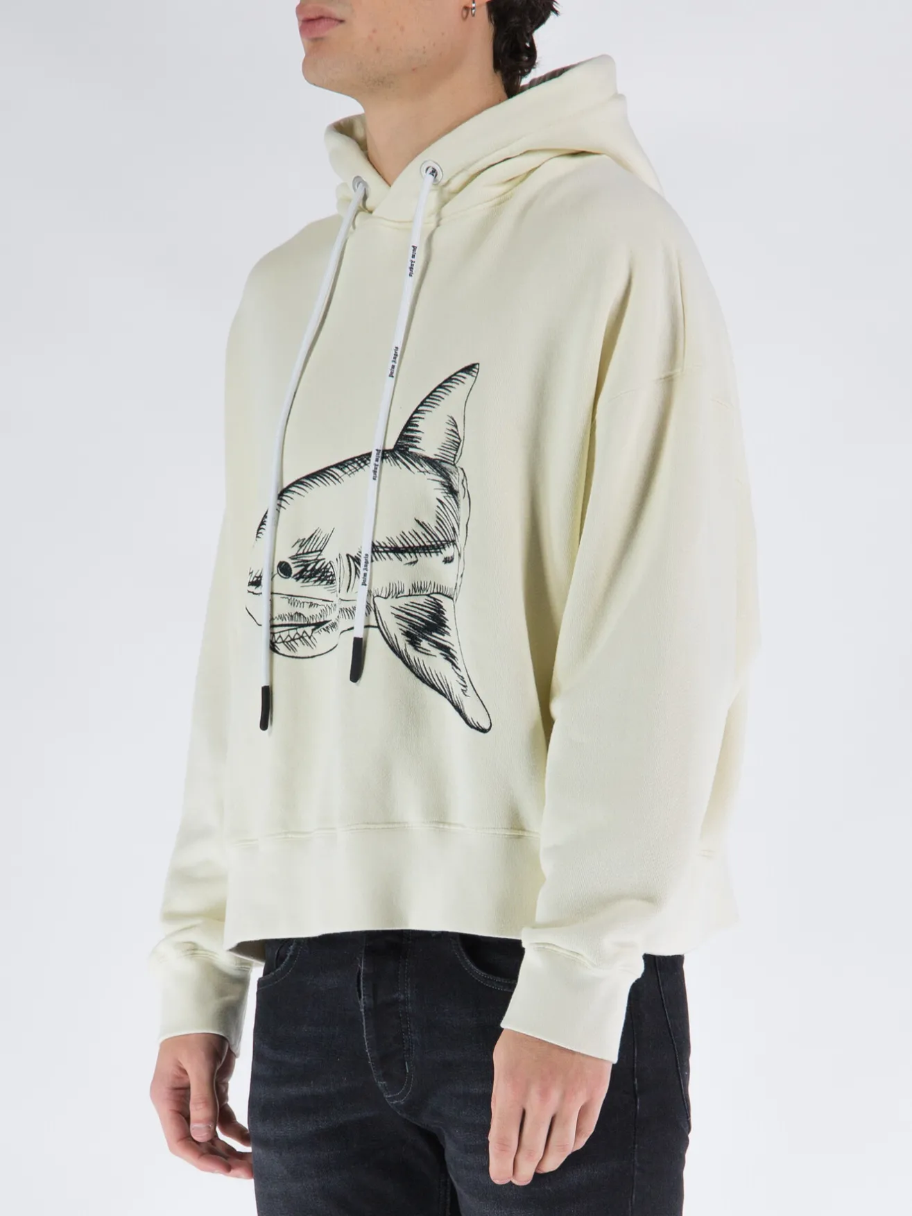 PALM ANGELS Felpe<FELPA SHARK CON CAPPUCCIO Beige, Nero