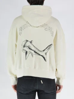 PALM ANGELS Felpe<FELPA SHARK CON CAPPUCCIO Beige, Nero