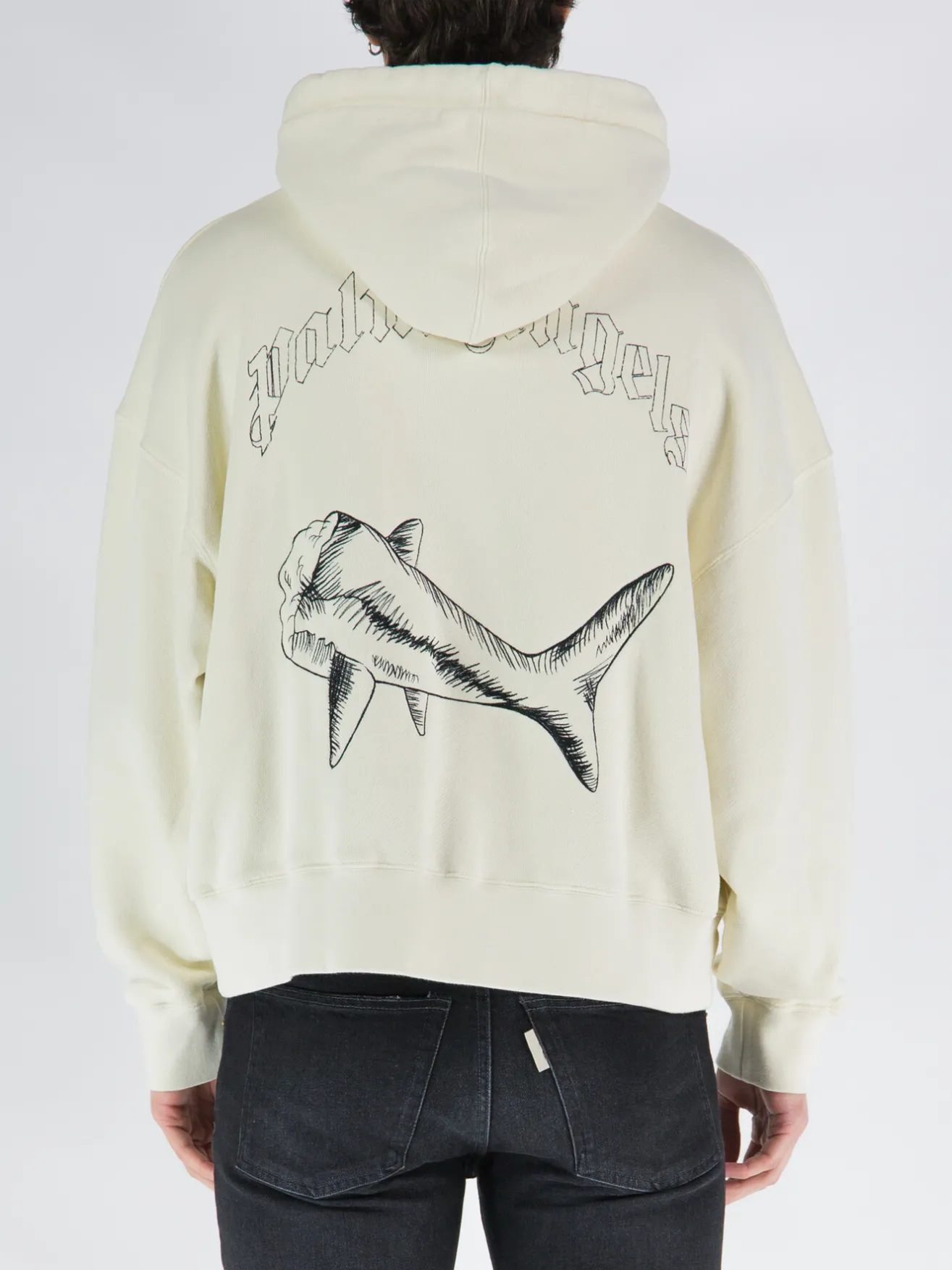 PALM ANGELS Felpe<FELPA SHARK CON CAPPUCCIO Beige, Nero