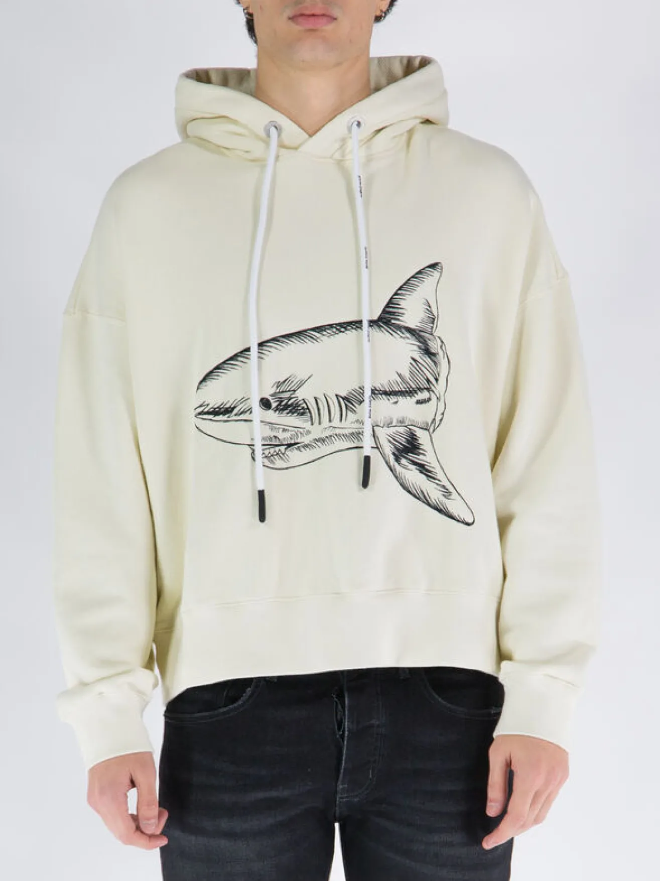 PALM ANGELS Felpe<FELPA SHARK CON CAPPUCCIO Beige, Nero