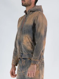 ARIES Giacche<GIACCA ACID WASH HOODED DENIM Arancione, Blu, Multicolor