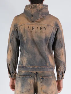 ARIES Giacche<GIACCA ACID WASH HOODED DENIM Arancione, Blu, Multicolor
