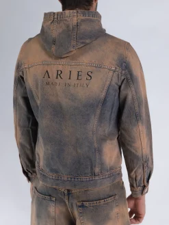 ARIES Giacche<GIACCA ACID WASH HOODED DENIM Arancione, Blu, Multicolor