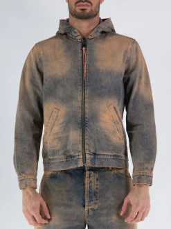 ARIES Giacche<GIACCA ACID WASH HOODED DENIM Arancione, Blu, Multicolor