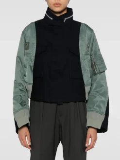 SACAI Giacche<GIACCA CROP CON DESIGN A INSERTI Nero, Verde