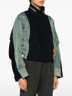 SACAI Giacche<GIACCA CROP CON DESIGN A INSERTI Nero, Verde