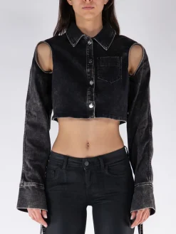 ANDREADAMO Giacche<GIACCA CROPPED IN DENIM Nero