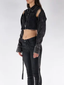 ANDREADAMO Giacche<GIACCA CROPPED IN DENIM Nero