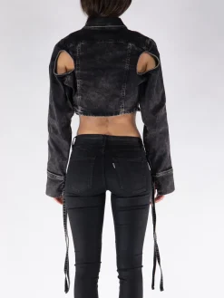ANDREADAMO Giacche<GIACCA CROPPED IN DENIM Nero