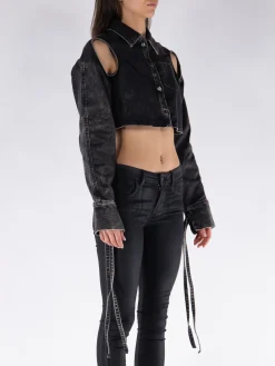 ANDREADAMO Giacche<GIACCA CROPPED IN DENIM Nero