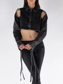 ANDREADAMO Giacche<GIACCA CROPPED IN DENIM Nero