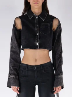 ANDREADAMO Giacche<GIACCA CROPPED IN DENIM Nero