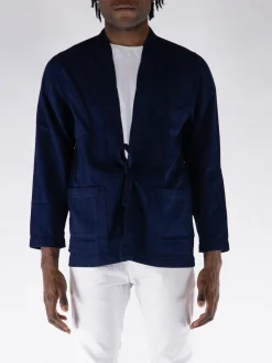 UNIVERSAL WORKS Giacche<GIACCA DENIM TIE FRONT HERRINGBONE Blu