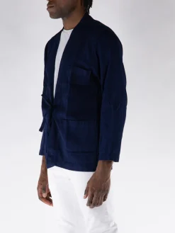 UNIVERSAL WORKS Giacche<GIACCA DENIM TIE FRONT HERRINGBONE Blu