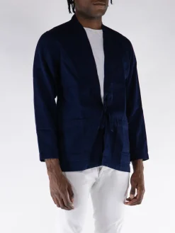 UNIVERSAL WORKS Giacche<GIACCA DENIM TIE FRONT HERRINGBONE Blu