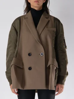 SACAI Giacche<GIACCA DOPPIOPETTO CON INSERTI Marrone, Verde