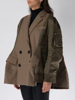 SACAI Giacche<GIACCA DOPPIOPETTO CON INSERTI Marrone, Verde