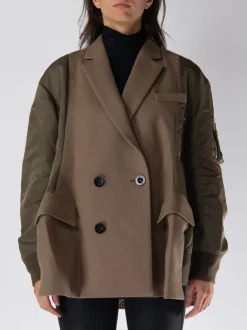 SACAI Giacche<GIACCA DOPPIOPETTO CON INSERTI Marrone, Verde