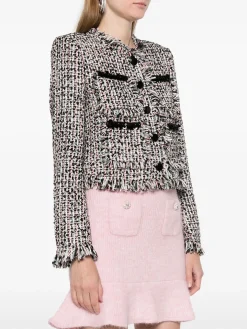 SELF-PORTRAIT Giacche<GIACCA FRINGED BOUCLE Bianco, Nero, Rosa
