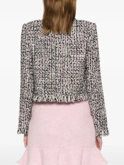 SELF-PORTRAIT Giacche<GIACCA FRINGED BOUCLE Bianco, Nero, Rosa
