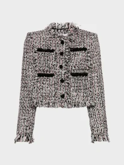 SELF-PORTRAIT Giacche<GIACCA FRINGED BOUCLE Bianco, Nero, Rosa