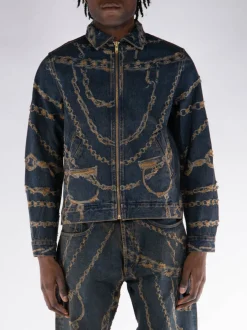 ARIES Giacche<GIACCA FULL ZIP DESTROYED CHAIN Blu, Giallo