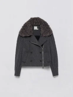 SIMKHAI. Giacche<GIACCA GIOVANA CABLE KNIT SLEEVE JACKET Grigio