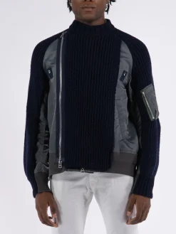SACAI Giacche<GIACCA NYLON TWILL MIX BLOUSON Blu, Grigio