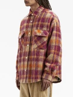 PALM ANGELS Giacche<GIACCA OVERSHIRT BRUSHED WOOL CHECK Arancione, Beige, Viola