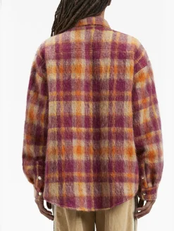 PALM ANGELS Giacche<GIACCA OVERSHIRT BRUSHED WOOL CHECK Arancione, Beige, Viola