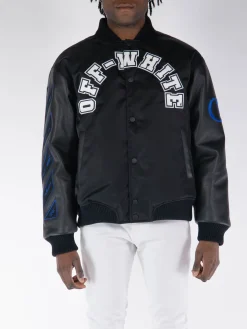 OFF-WHITE Giacche<GIACCA VARSITY OVERSIZE BASEBALL Bianco, Blu, Nero