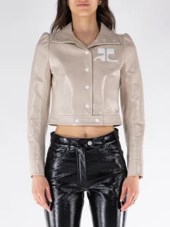 COURREGES Giacche<GIACCA VINILE REEDITION Beige, Bianco