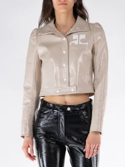 COURREGES Giacche<GIACCA VINILE REEDITION Beige, Bianco