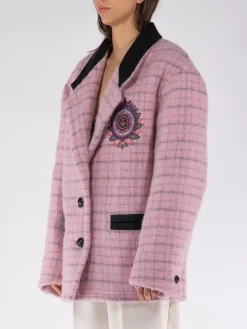 ETRO Giacche<GIACCONE CHECK CON RICAMI Rosa