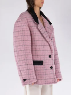 ETRO Giacche<GIACCONE CHECK CON RICAMI Rosa