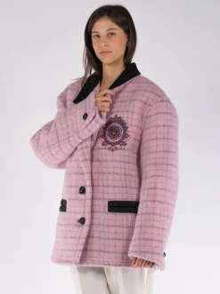 ETRO Giacche<GIACCONE CHECK CON RICAMI Rosa