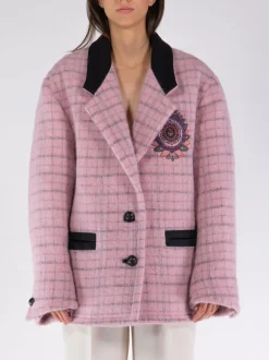 ETRO Giacche<GIACCONE CHECK CON RICAMI Rosa