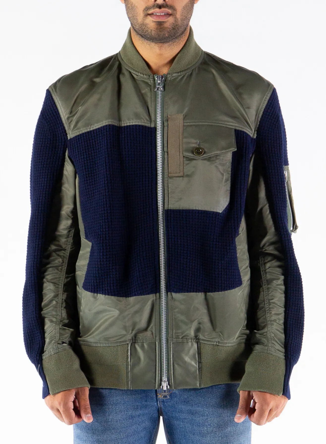 Giacche<GIUBBOTTO NYLON TWILL X KNIT BLOUSON Blu, Verde