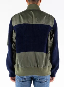 Giacche<GIUBBOTTO NYLON TWILL X KNIT BLOUSON Blu, Verde