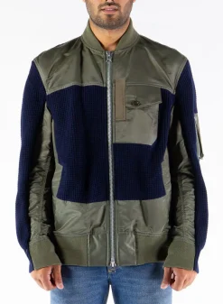 Giacche<GIUBBOTTO NYLON TWILL X KNIT BLOUSON Blu, Verde