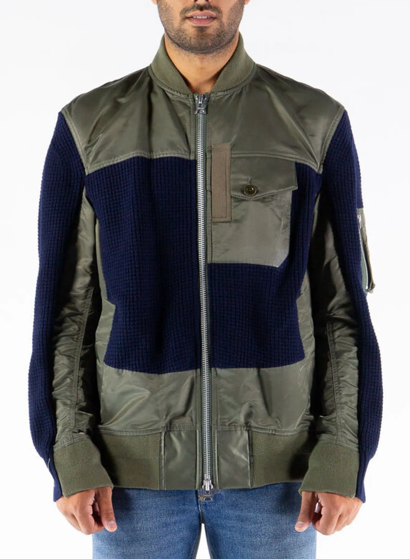 Giacche<GIUBBOTTO NYLON TWILL X KNIT BLOUSON Blu, Verde