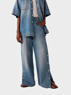 STELLA MCCARTNEY Jeans<JEANS BOOTCUT IN DENIM CON BORCHIE METALLICHE Azzurro